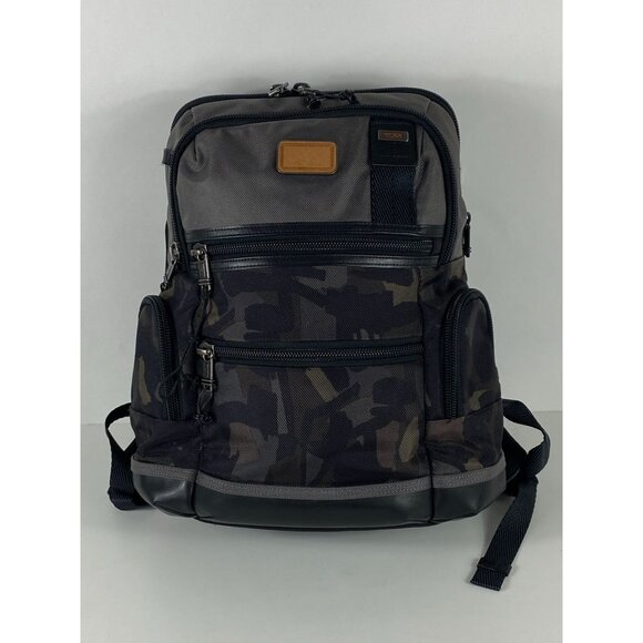 TUMI Parrish Leather Trim Camo Laptop Storage Unisex Backpack Black/Gray F179 - Picture 1 of 8